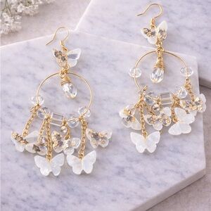 Elegant Gold and White Butterfly Earrings